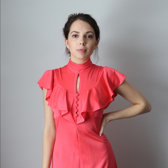 Vintage Edwardian style coral maxi dress - Picture 4 of 8